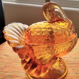 Glass Turkey amber candy dish